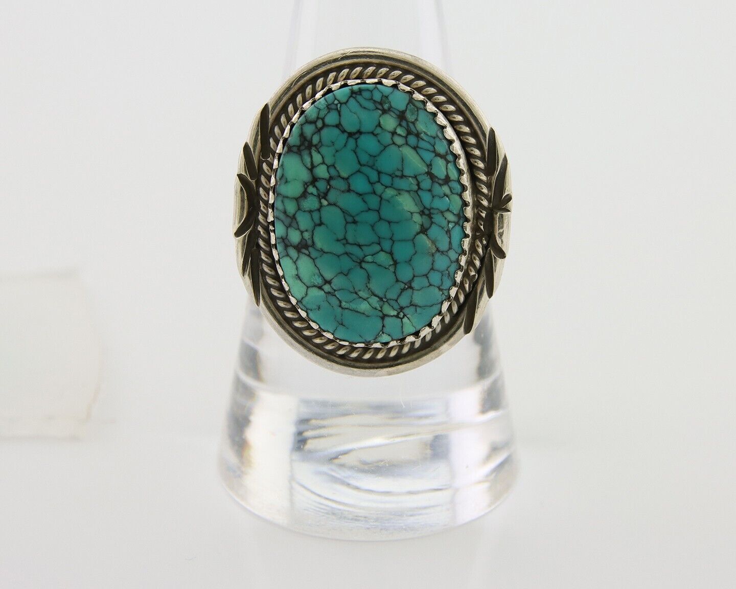 Navajo Ring 925 Silver Natural Spiderweb Turquoise Native Artist C.80's