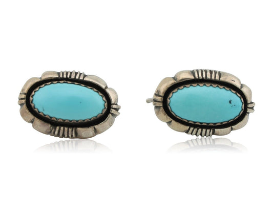 Navajo Earrings 925 Silver Sleeping Beauty Turquoise Larry Yazzie C.80's