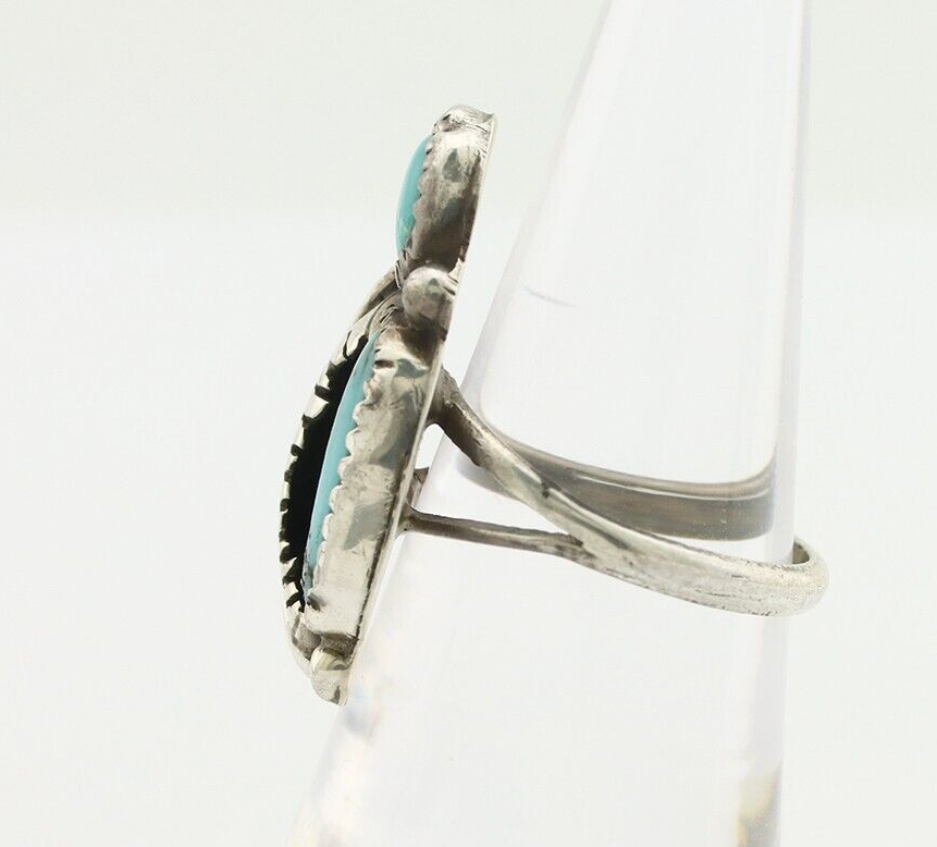 Navajo 2 Stone Ring 925 Silver Kingman Turquoise Native American Artist C.80's