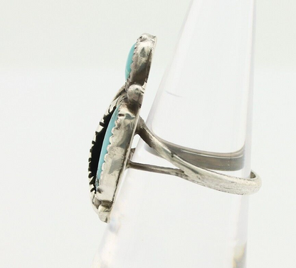 Navajo 2 Stone Ring 925 Silver Kingman Turquoise Native American Artist C.80's