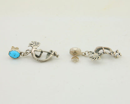 Navajo Dangle Kokopelli Earrings 925 Silver Natural Turquoise Native Artist C80s