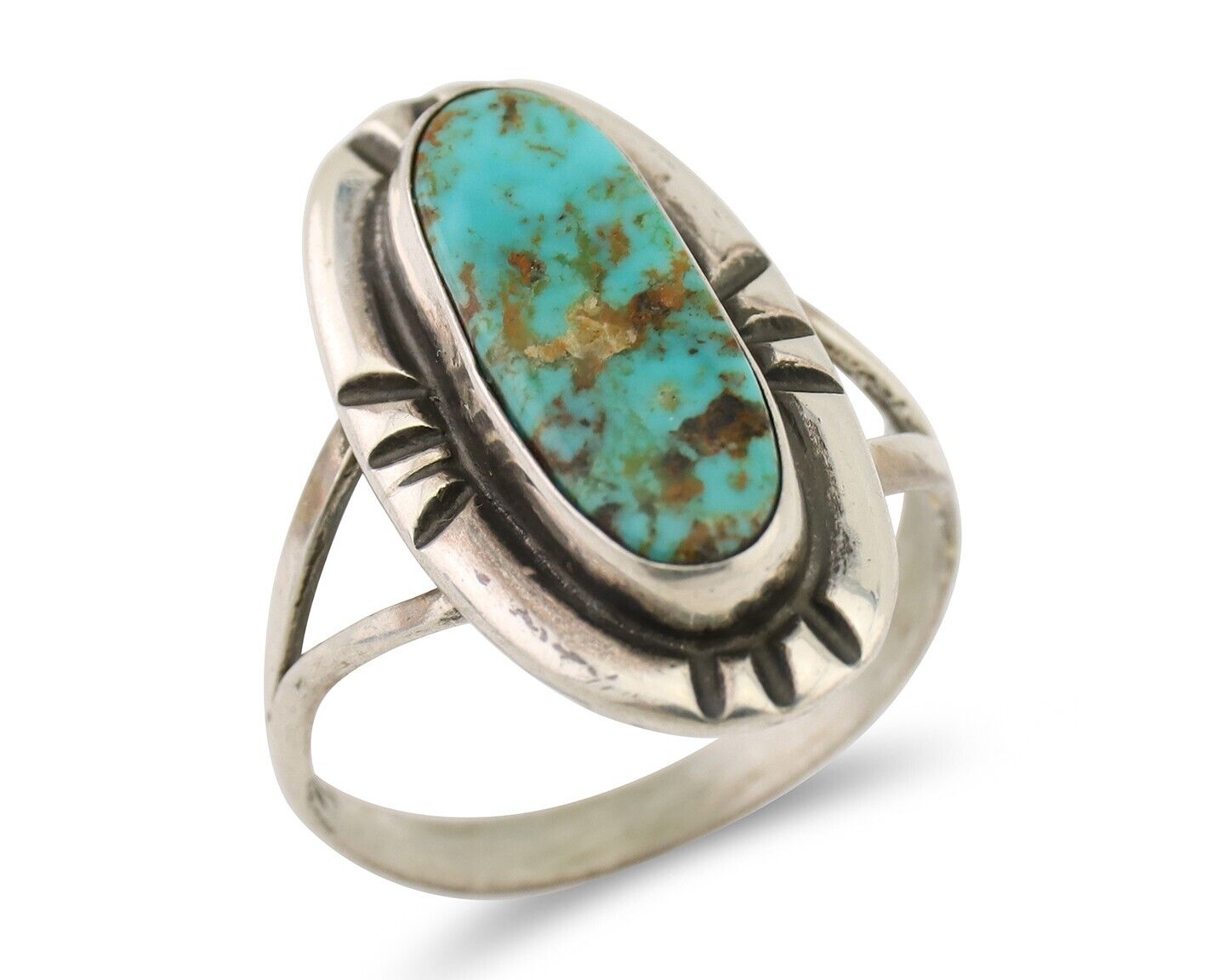 Navajo Handmade Ring 925 Silver Green Turquoise Artist Signed Kachina C.80's