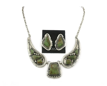 Navajo Necklace Earring Set Green Turquoise Vintage Signed Daniel Etsitty C.80's