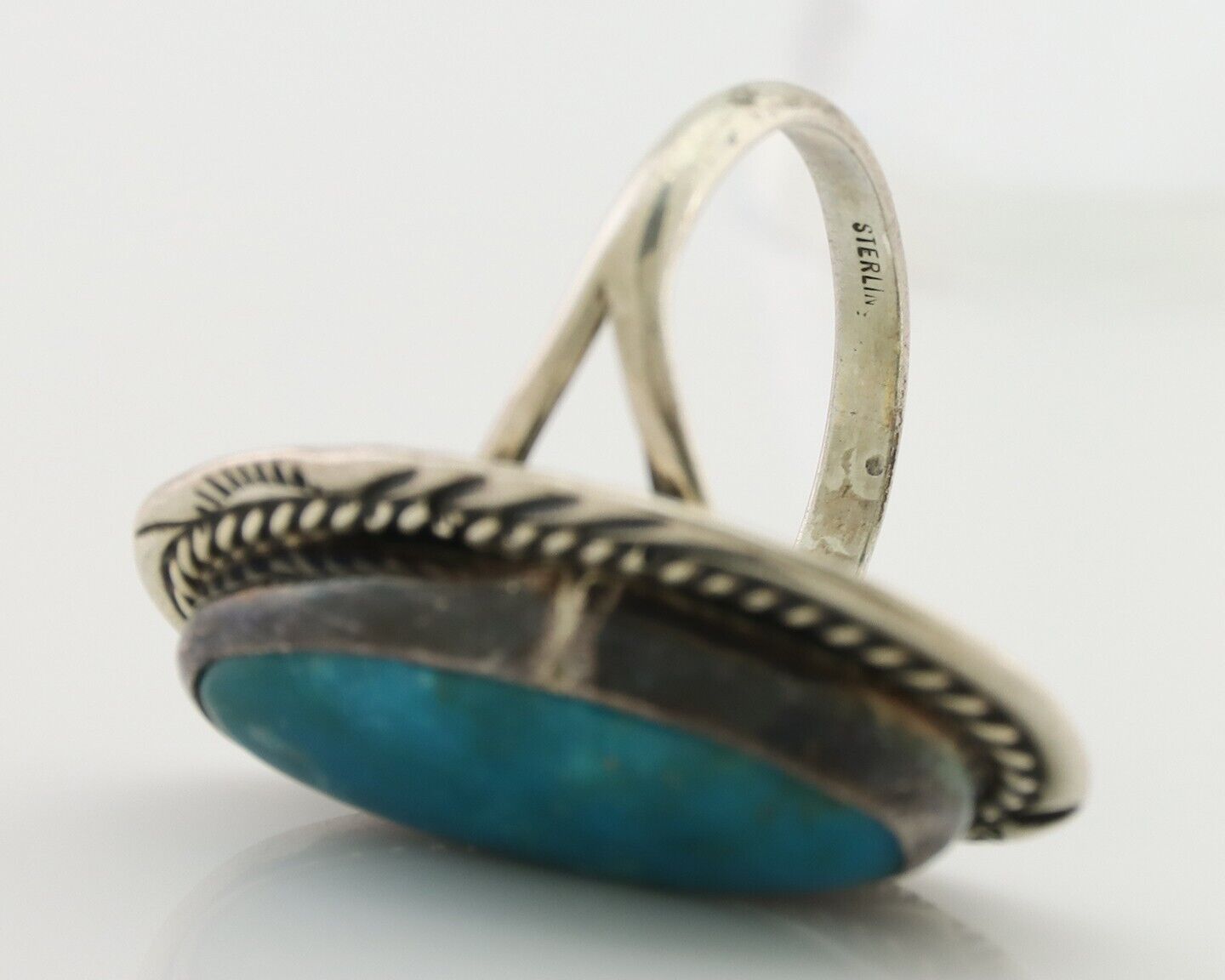 Navajo Ring 925 Silver Kingman Turquoise Native American Artist C.80's