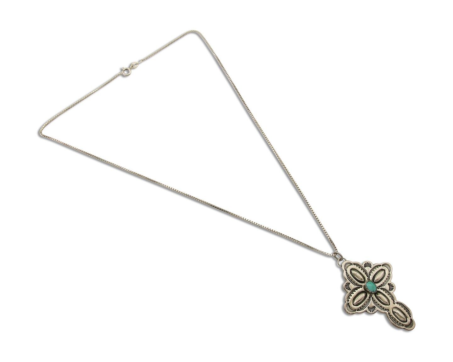 Navajo Cross Hand Stamped Necklace 925 Silver Turquoise Artist JRS C.80's