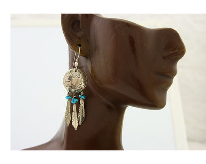 Navajo Earrings 925 Silver Dream Catcher Natural Turquoise Native Artist C.80's