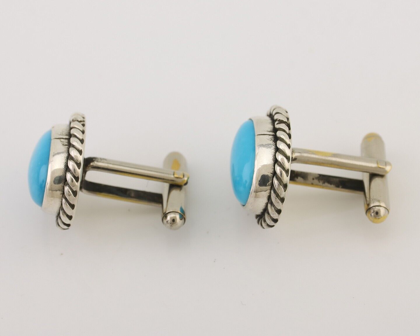 Navajo Cufflinks 925 Silver Native American Natural Turquoise C.80's