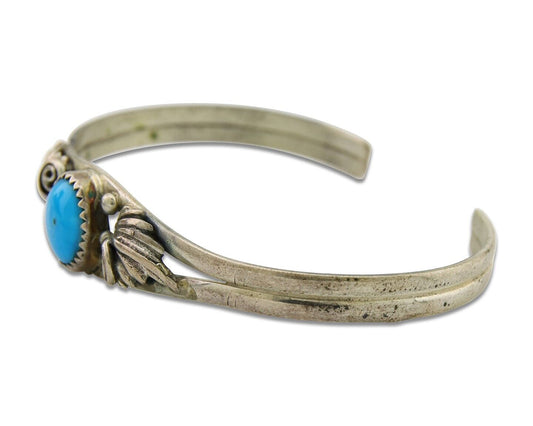 Navajo Cuff Bracelet 925 Silver Turquoise Artist Signed Running Bear C.80's