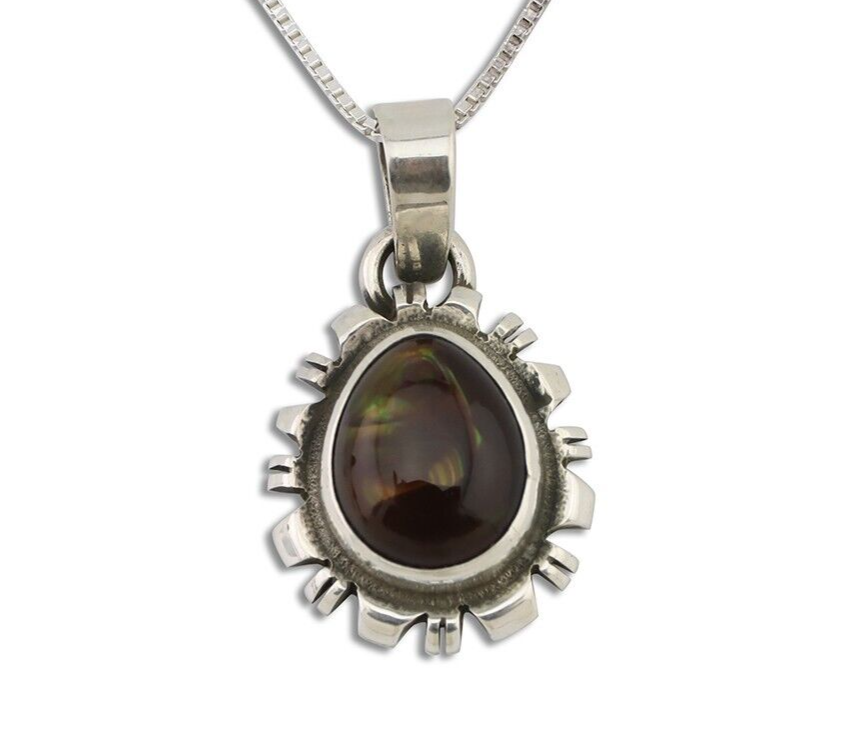 Navajo Handmade Necklace 925 Silver Fire Opal Artist Signed Sunburst C.80's
