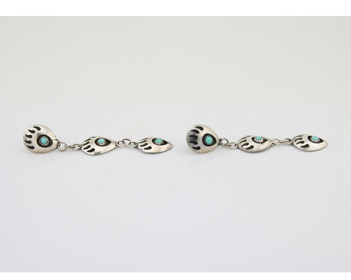 Navajo Paw Earrings 925 Silver Kingman Turquoise Native American Artist C.80's