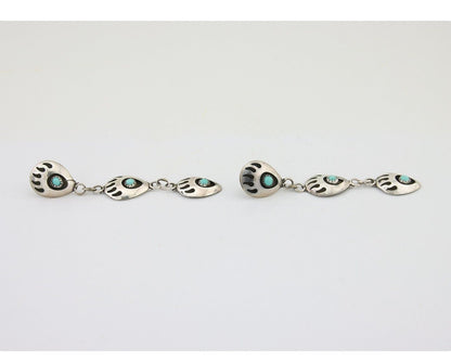 Navajo Paw Earrings 925 Silver Kingman Turquoise Native American Artist C.80's