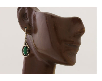 Navajo Dangle Earrings 925 Silver Natural Malachite Native American Artist C.80s