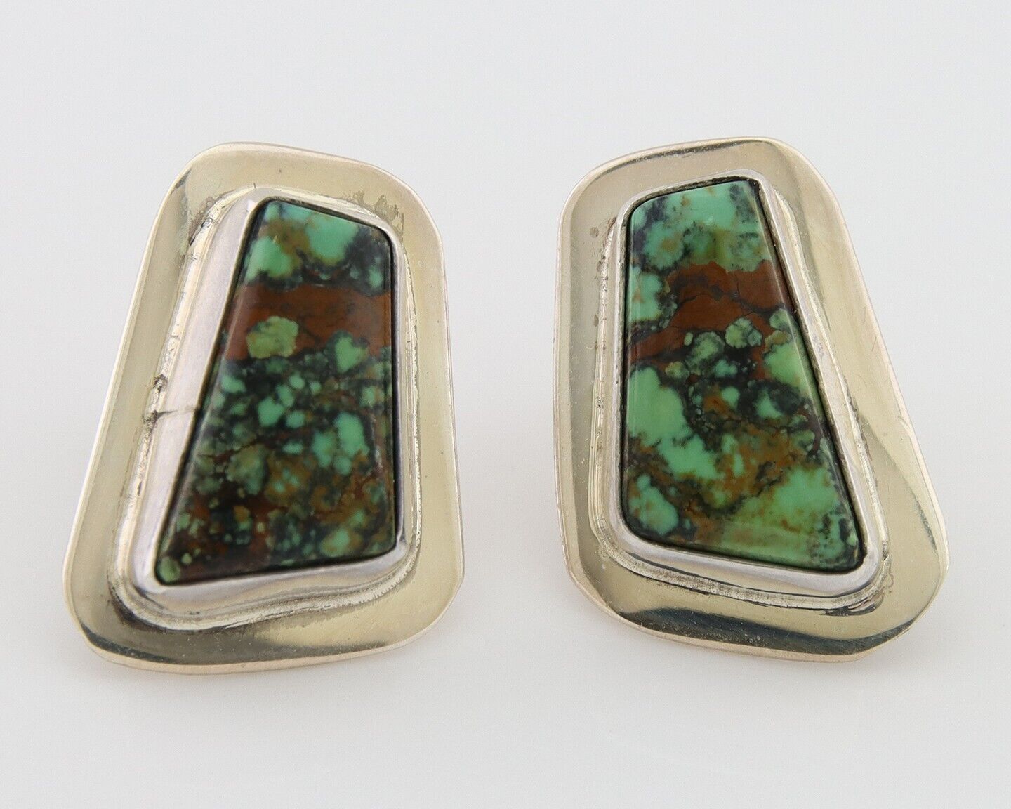 Navajo Shield Earrings 925 Silver Natural Turquoise Artist Signed M.S. C.80's