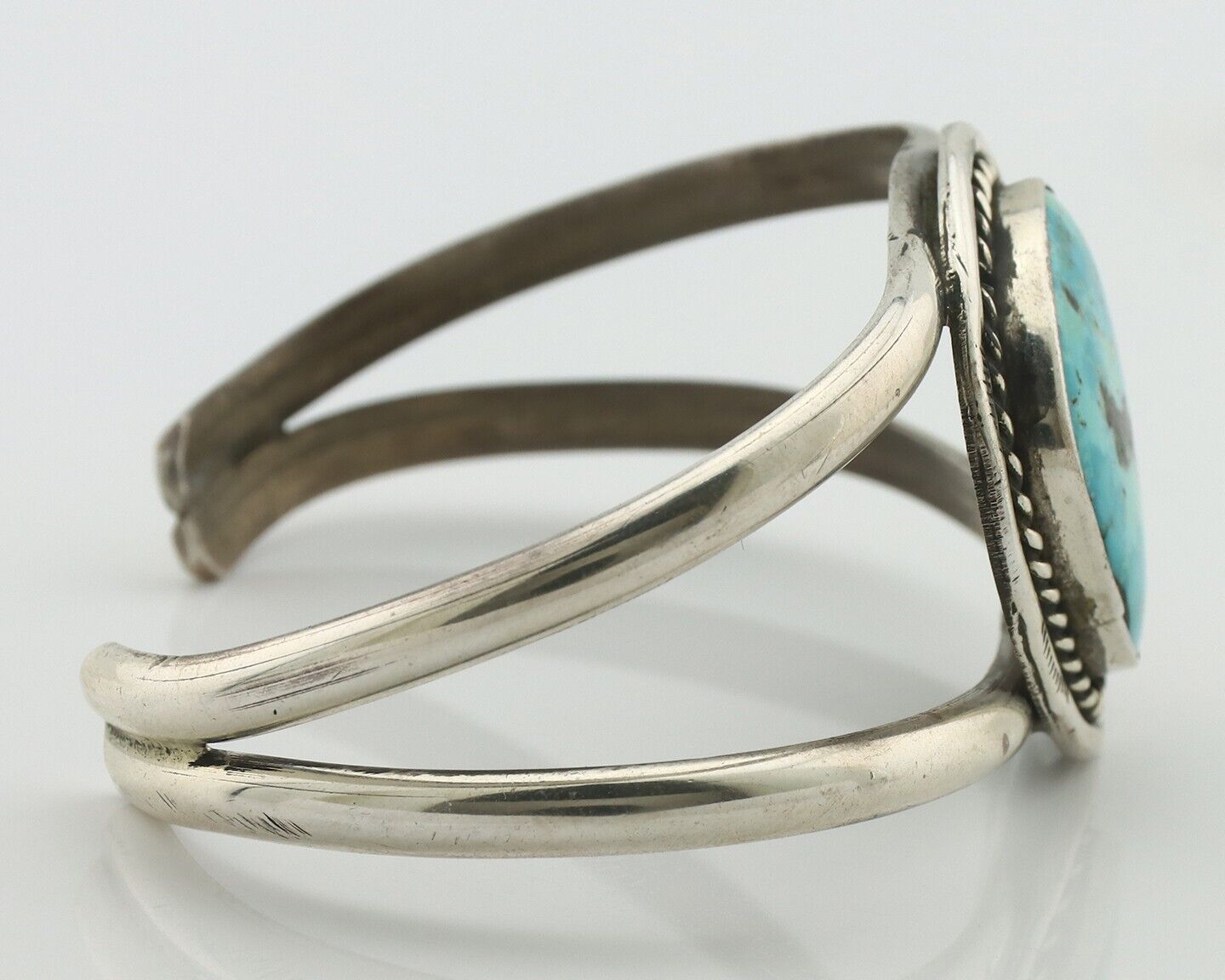 Navajo Bracelet 925 Silver Fox Mine Turquoise Native American Artist C.80's