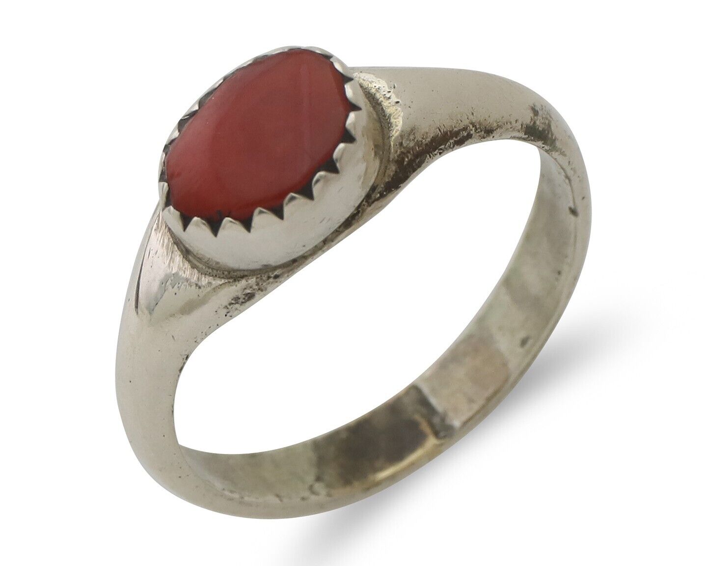 Navajo Handmade Ring 925 Silver Natural Mediterranean Coral Native Artist C.80's