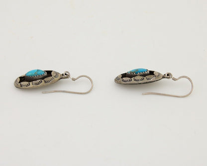 Navajo Dangle Earrings 925 Silver Natural Blue Turquoise Artist IJC C.80's