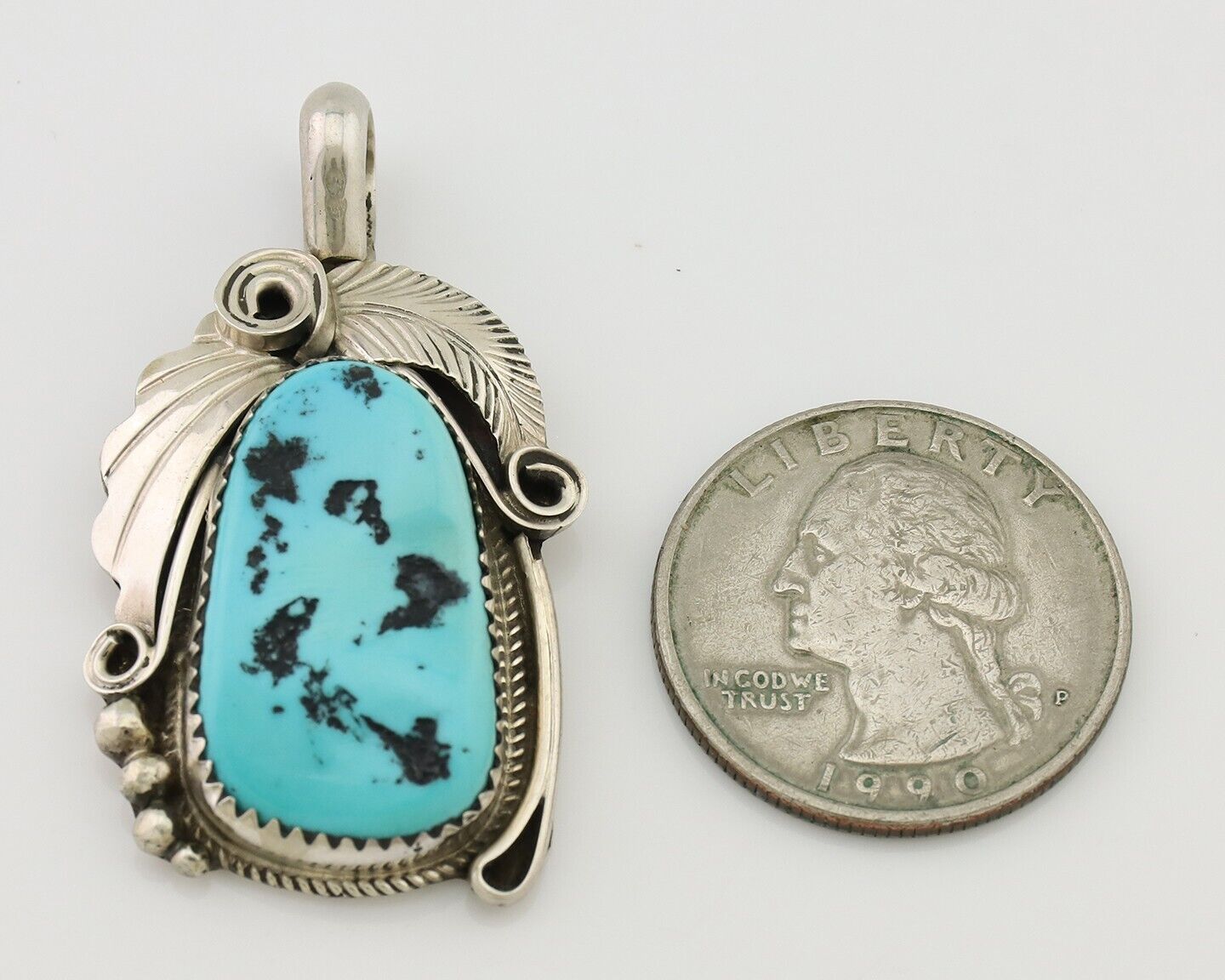 Navajo Pendant 925 Silver Sleeping B Turquoise Signed Justin Morris C.80's