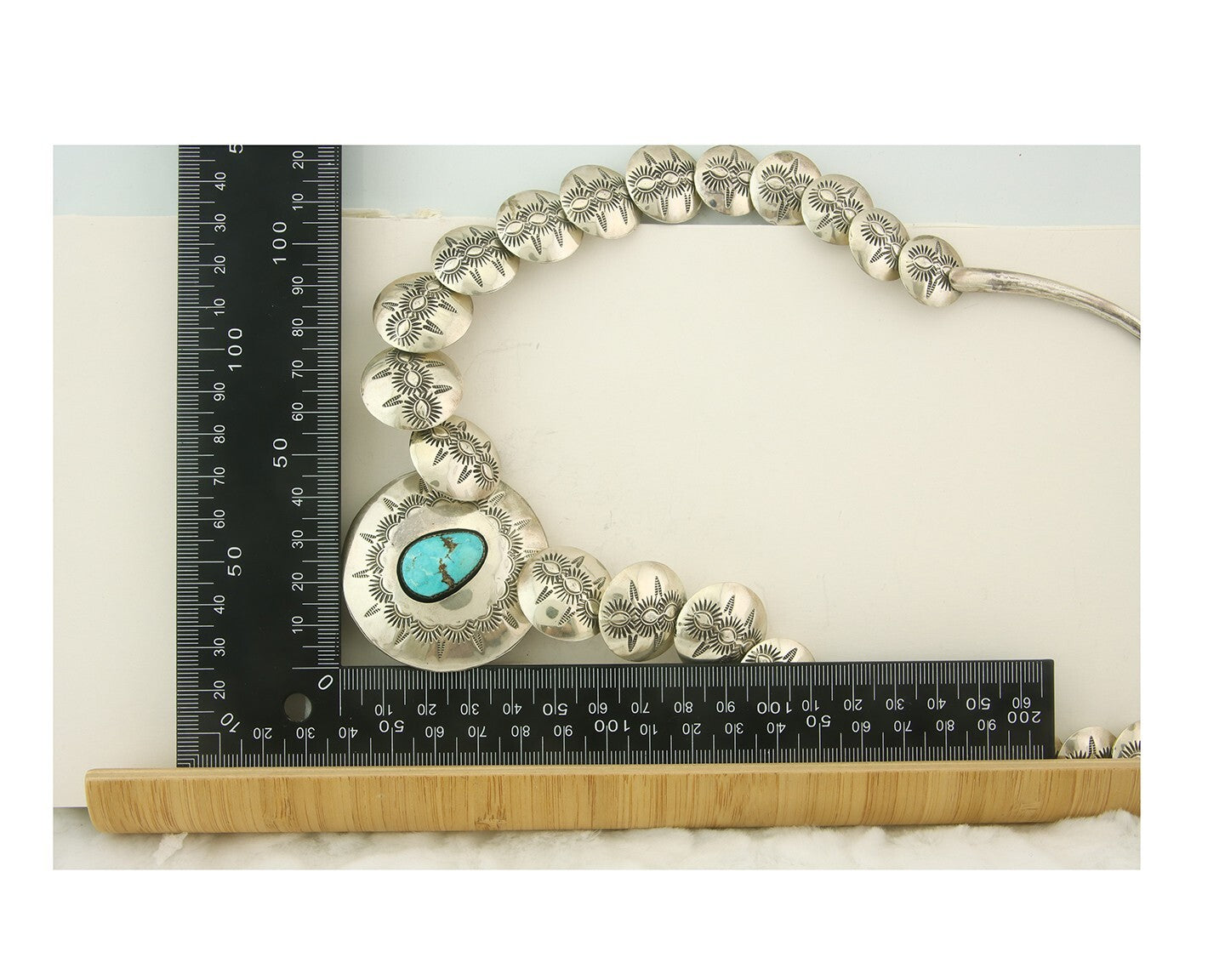 Vintage Navajo Bead Necklace 925 Siilver Turquoise Hand Stamped Native Artist