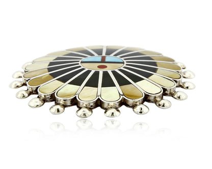 Zuni Signed Artist Victoria Unkestine Inlaid .925 SOLID Silver Tewa Pendant Pin