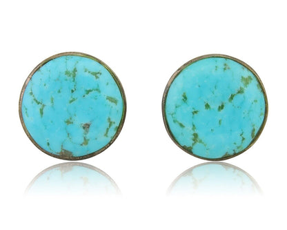 Navajo Shield Natural Turquoise Earrings 925 Silver Native American Artist C.80s