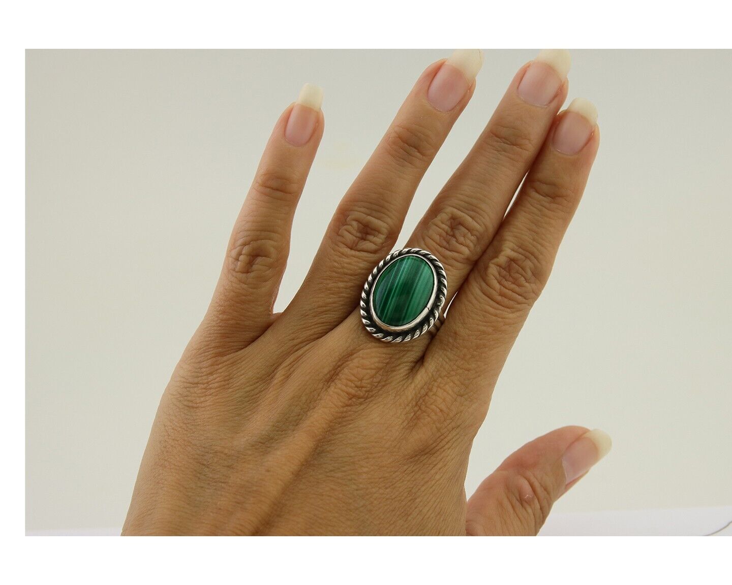 Navajo Ring 925 Silver Natural Malachite Native American Artist C.80's