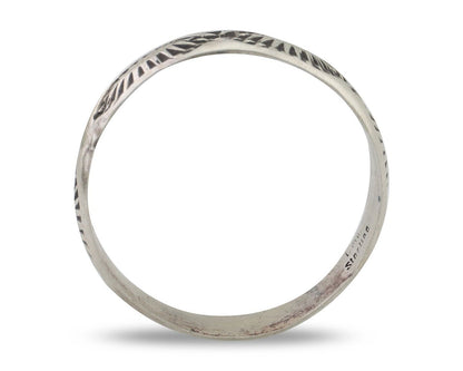 Navajo Hand Stamped Band 925 Silver 5.0 mm Signed Larry Chavez Size 9.75 C.80's