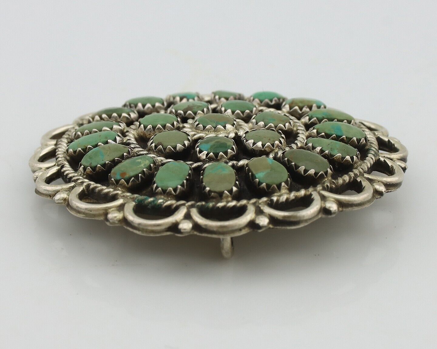 Navajo Pin Pendant 925 Silver Turquoise Signed Larry Moses Begay C.90's