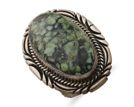 Navajo Ring 925 Silver Spiderweb Turquoise Artist Signed Big T C.80's