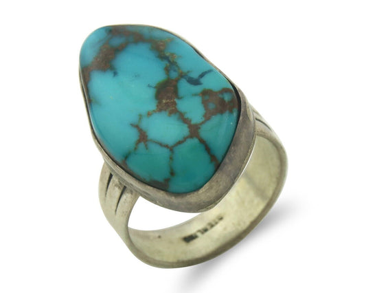 Navajo Ring 925 Sterling Blue Nevada Turquoise Native Artist C.80's