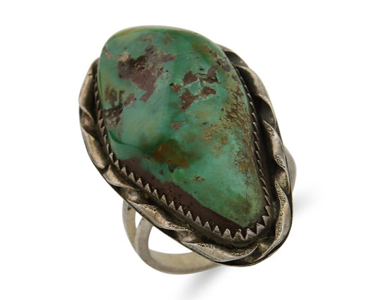Navajo Ring 925 Sterling Silver Green Manassas Turquoise Signed AA C.80's