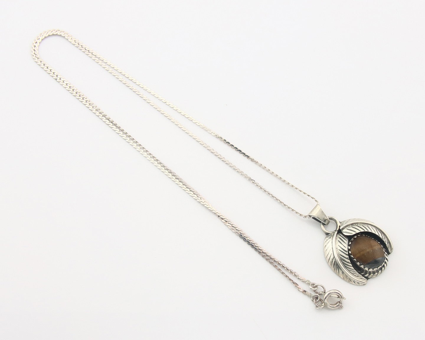 Navajo Sterling Silver Necklace Tiger Eye Sapphire Vintage Handmade Signed IJC