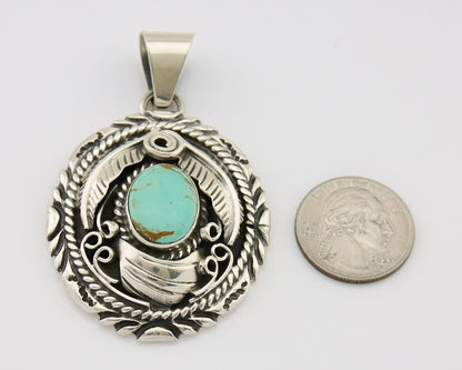 Navajo Pendant 925 Silver Natural Blue Turquoise Native American Artist C.80's