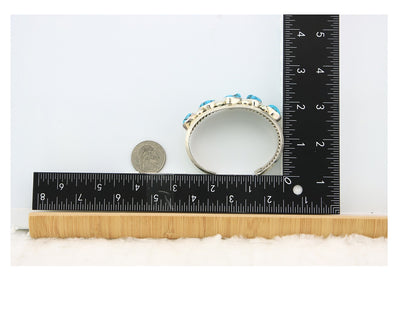 Men Navajo Bracelet Sterling Silver Handmade Nugget Turquoise Signed JR