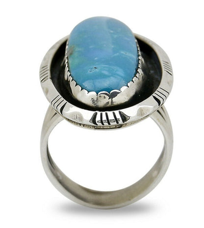 Navajo Museum Quality Handmade .925 Silver Large Natural Blue Turquoise Ring