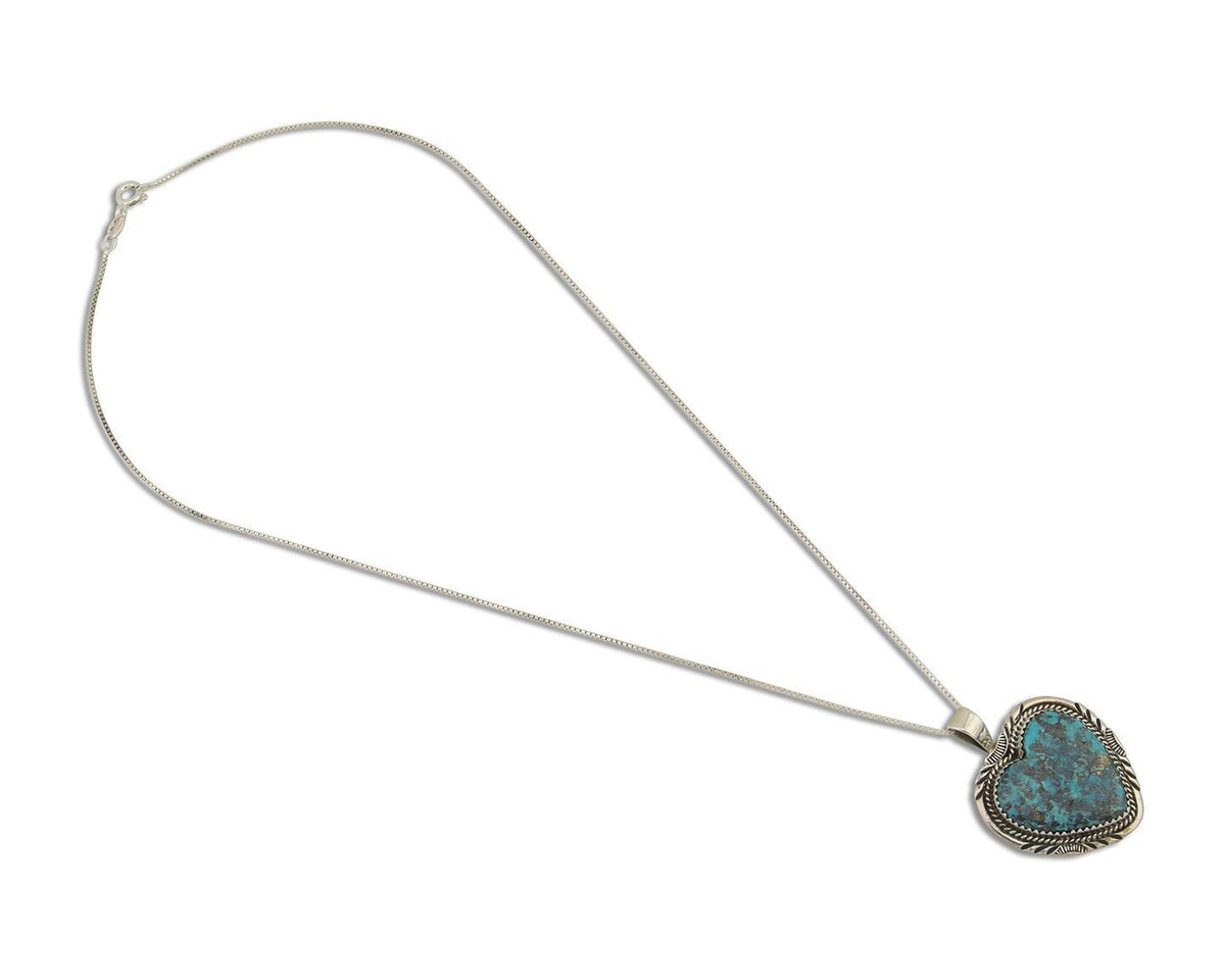 Navajo Heart Necklace 925 Silver Natural Turquoise Signed William Denetdale C80s