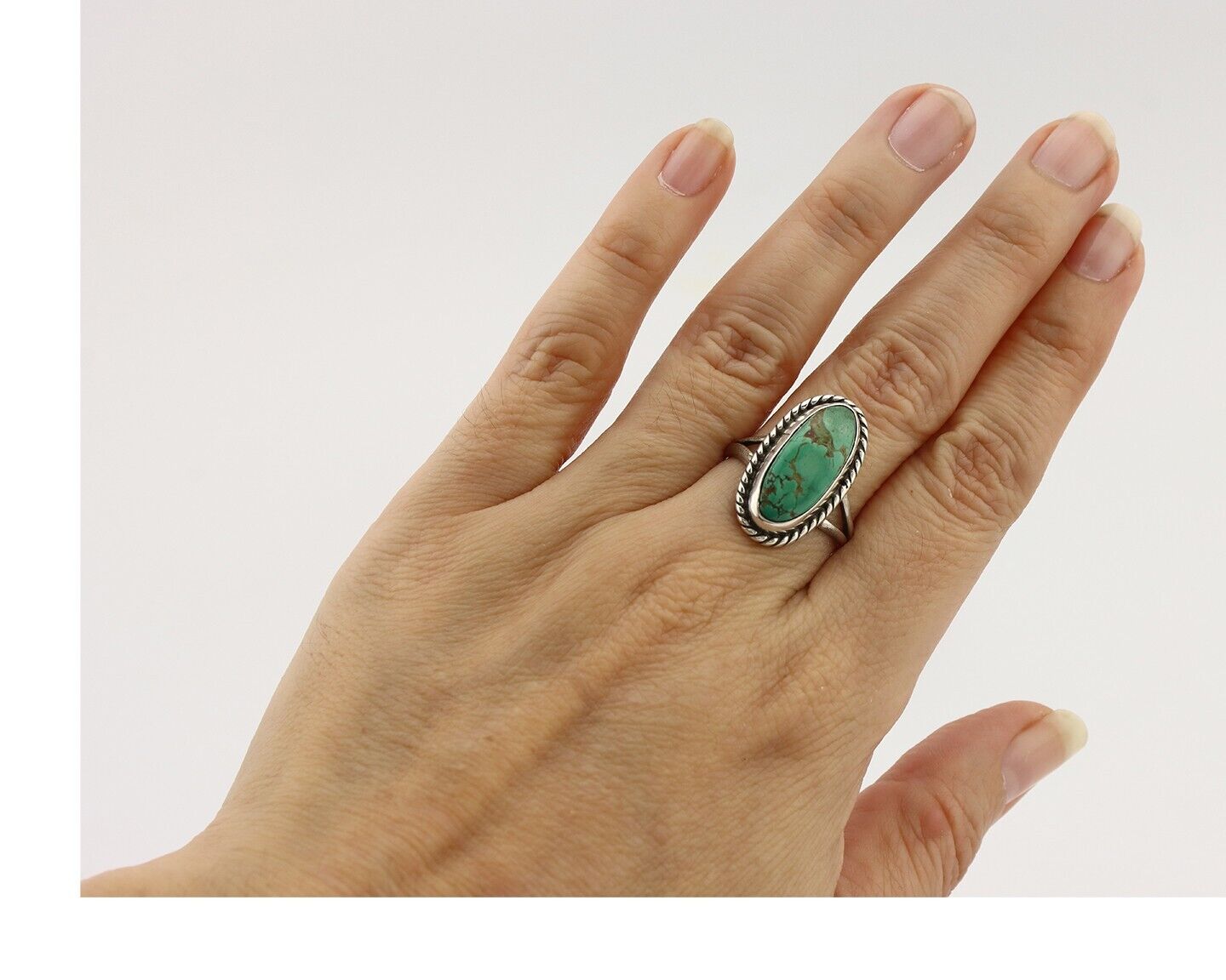 Navajo Ring 925 Silver Kingman Turquoise Artist Signed M Montoya C.80's