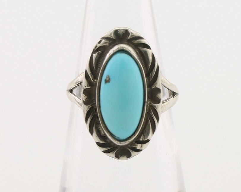 Navajo Ring 925 Silver Sleeping Beauty Turquoise Artist Signed SC C.80's