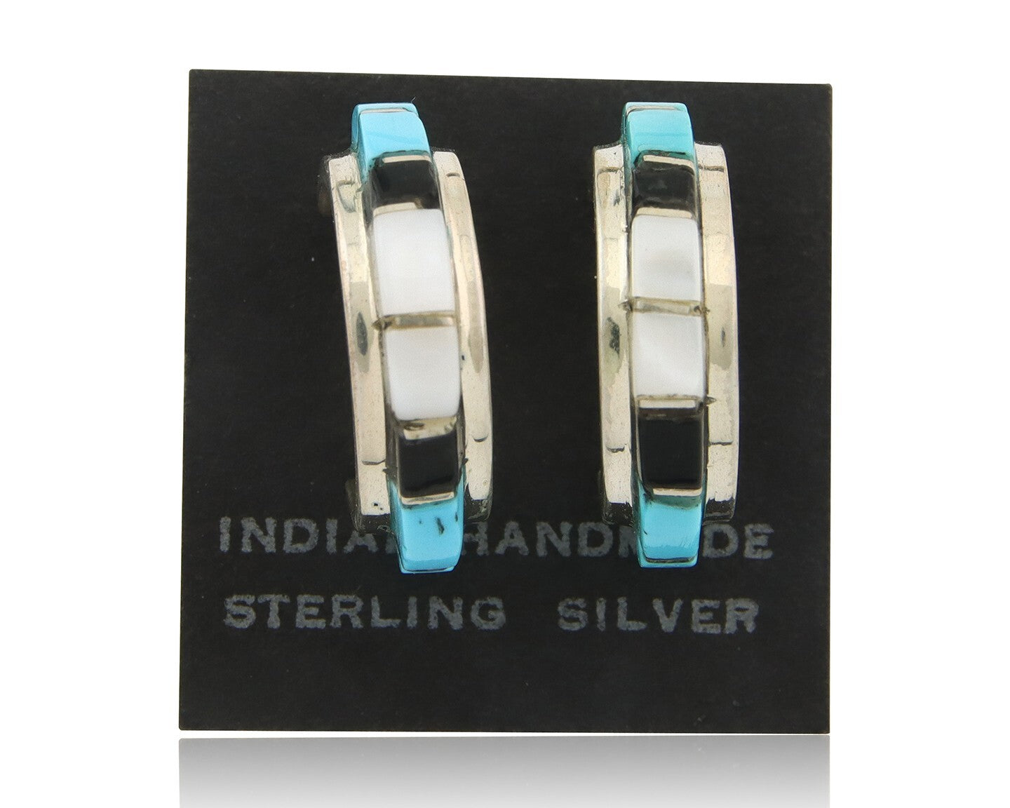 Navajo Earrings 925 Silver Natural Gemstone Artist Signed Nastacio C.80's