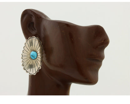 Navajo Hand Stamped Earrings 925 Silver Turquoise Native Artist C.80s