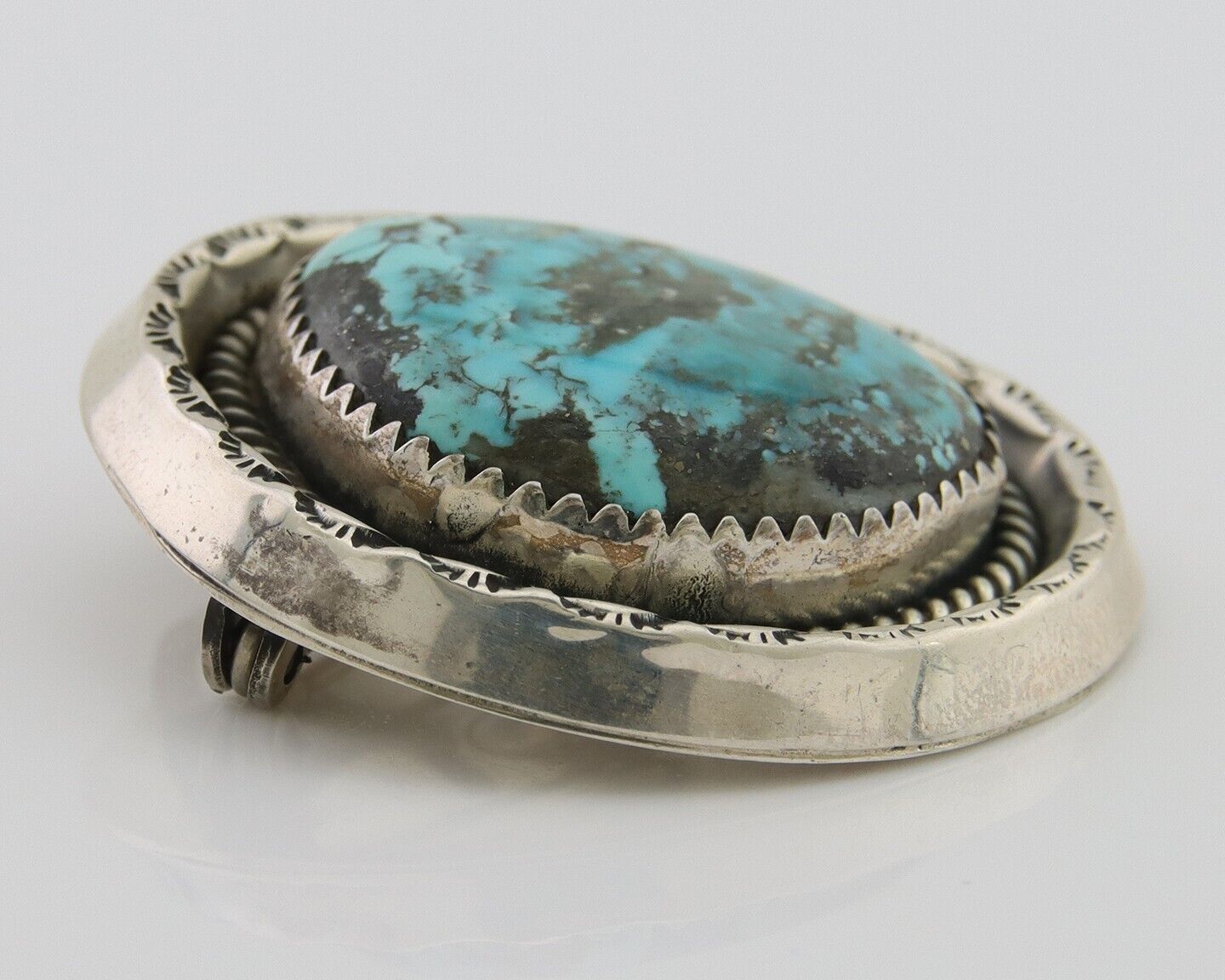 Navajo Pin 925 Silver Natural Blue Turquoise Artist Signed Hyson Craig C.80's