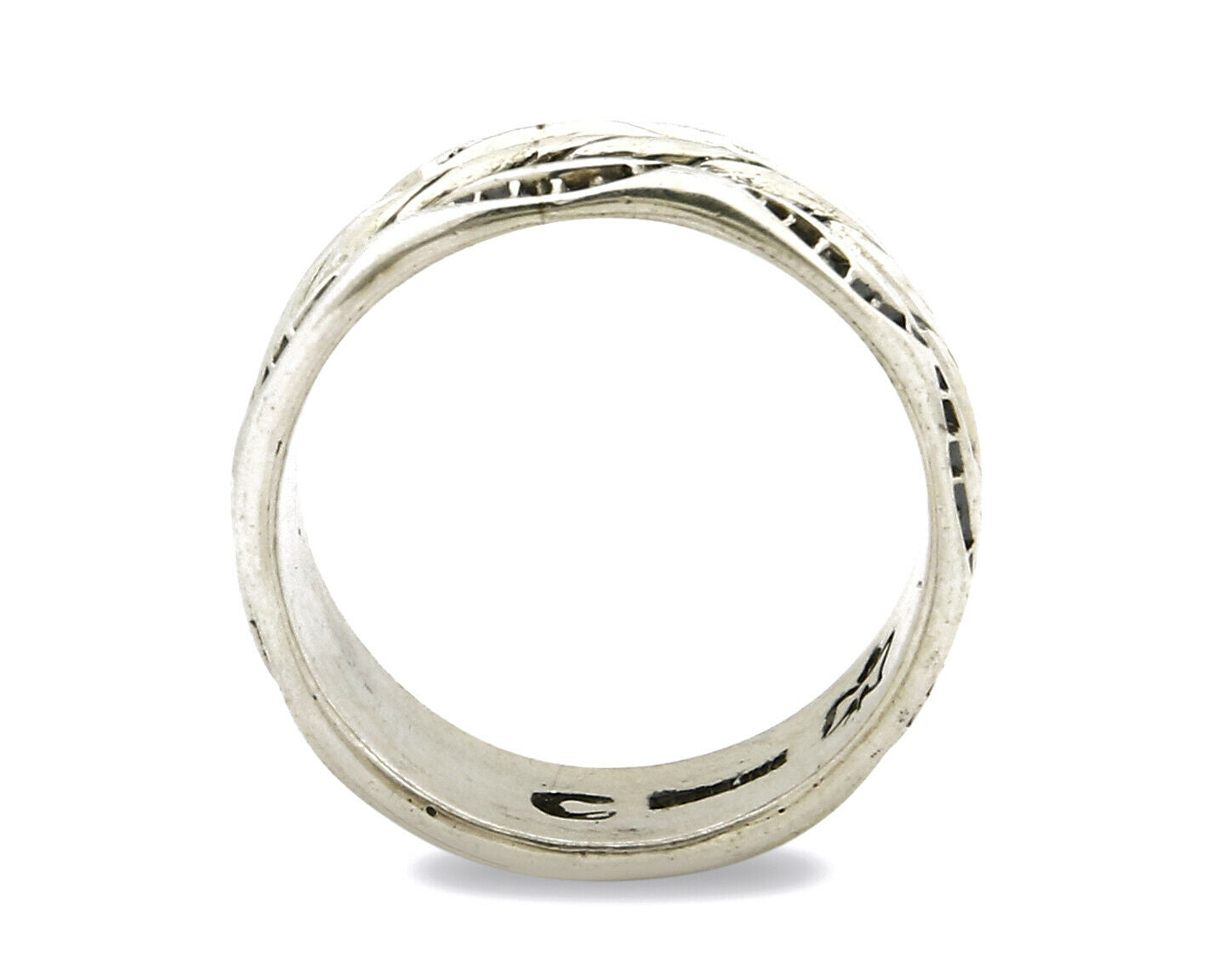 Navajo Ring .925 Silver Handmade Hand Stamped 3 Row Rope Band C.1980's 8.25