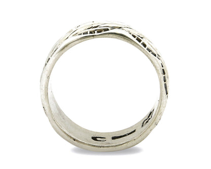 Navajo Ring .925 Silver Handmade Hand Stamped 3 Row Rope Band C.1980's 8.25