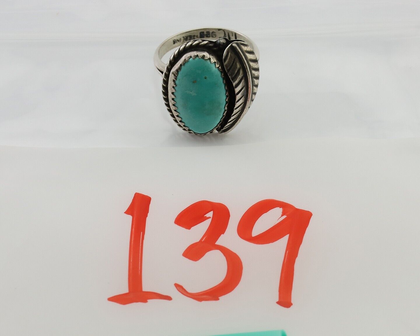 Navajo Ring 925 Silver Blue Kingman Turquoise Native American Artist C.80's