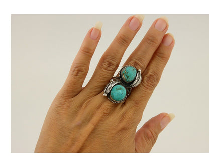 Navajo Ring 925 Sterling Silver Blue Turquoise Native American Artist C.80's