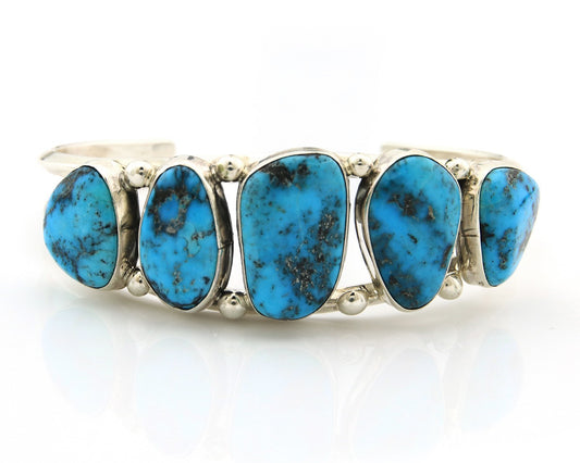 Navajo Bracelet Sterling Silver Nevada Turquoise Artist Signed W