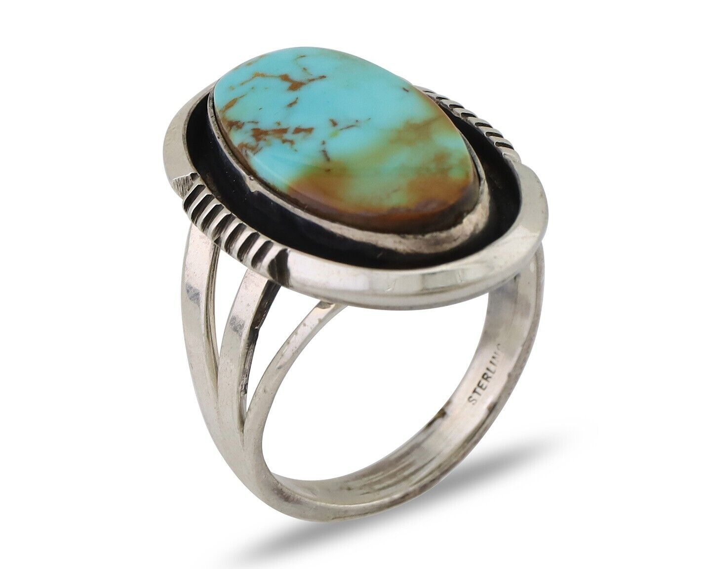 Navajo Hand Stamped Ring 925 Silver Natural Turquoise Native Artist C.80's