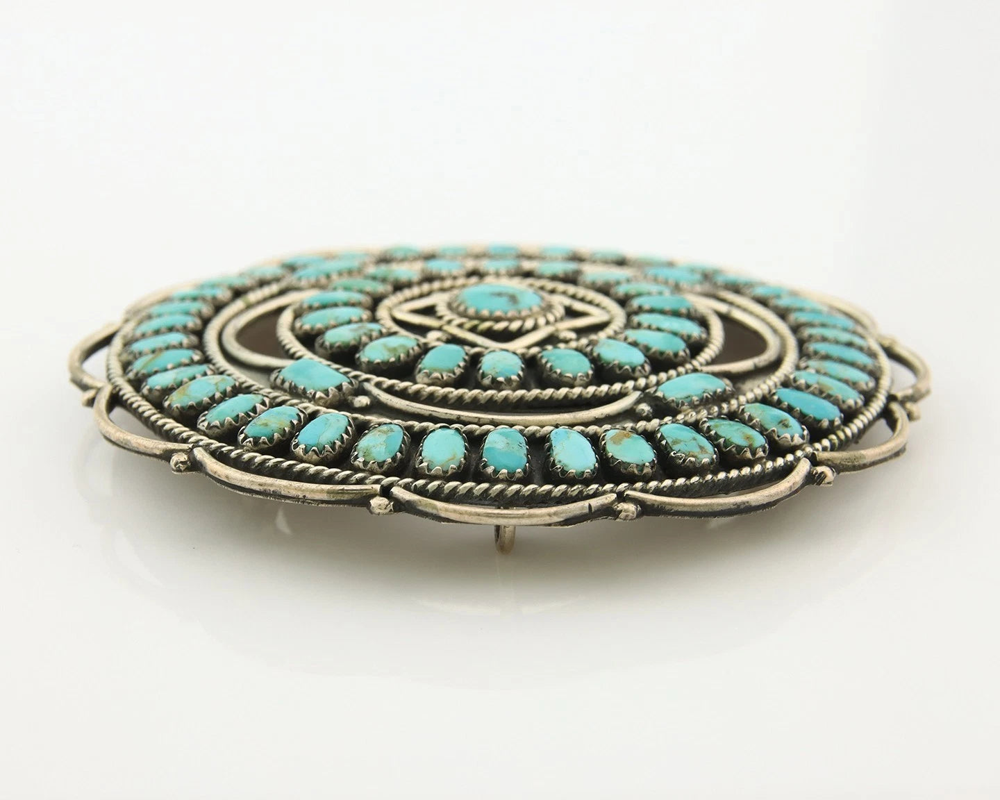 Navajo Handmade Pin Sterling Silver Turquoise Vintage Artist Signed LMB 3 in