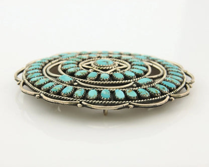 Navajo Handmade Pin Sterling Silver Turquoise Vintage Artist Signed LMB 3 in