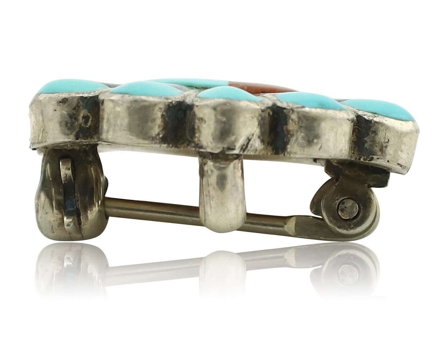 Zuni Pin Pendant .925 Silver Natural Gemstone Native American Artist C.80's