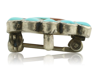 Zuni Pin Pendant .925 Silver Natural Gemstone Native American Artist C.80's